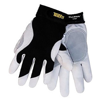 Tillman 2X Black And White TrueFit Full Finger Top Grain Goatskin And Spandex Premium Mechanics Gloves With Elastic Cuff, Kevlar Lined Palm, Reinforced Thumb And Smooth Surface Fingers
