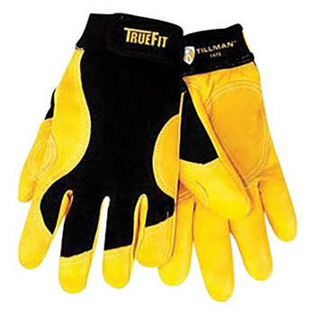 Tillman 2X Black And Gold TrueFit Full Finger Top Grain Cowhide Premium Mechanics Gloves With Elastic Cuff, Double Leather Palm, Reinforced Thumb And Smooth Surface Fingers
