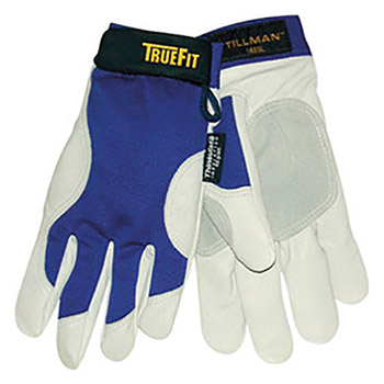 Tillman 2X Blue And Gray TrueFit Top Grain Pigskin And Nylon Thinsulate Lined Cold Weather Gloves With Reinforced Thumb, Elastic Cuff, Hook And Loop Closure, Rough Side Out Double Palm And Spandex Back
