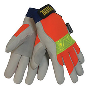 Tillman 2X Hi-Viz Orange And Gray TrueFit Top Grain Pigskin Thinsulate Lined Cold Weather Gloves With Reinforced Thumb, Elastic Cuff, Hook And Loop Closure, Rough Side Out Double Palm And Hi-Viz Orange Spandex Back