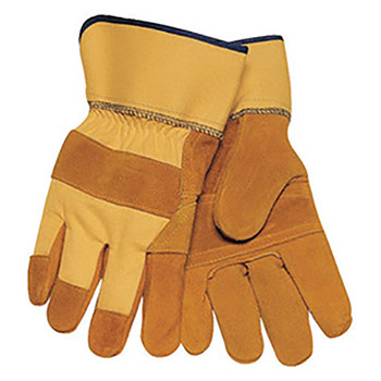 Tillman Large Economy Grade Side Split Cowhide Leather Palm Glove With 2 1-2" Rubberized Safety Cuff, Yellow Canvas Back And Lock Stitching