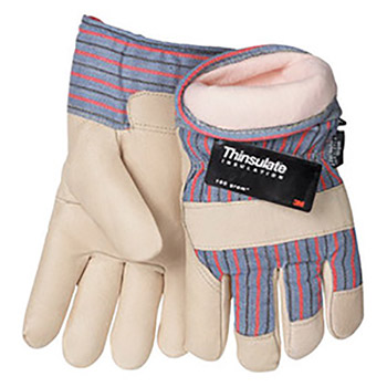 Tillman TIL1565 Large White Premium Top Grain Pigskin Thinsulate Lined Cold Weather Gloves With Wing Thumb, Safety Cuff, Canvas Back And Pigskin Knuckle Strap
