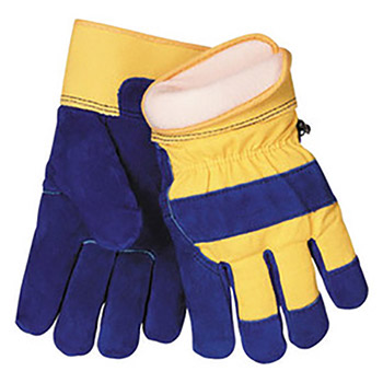 Tillman Large Blue And Yellow Select Shoulder Split Cowhide ColdBlock Cotton-Polyester Lined Cold Weather Gloves With Heavy Duty Safety Cuff, Yellow Canvas Back And Cowhide Knuckle Strap