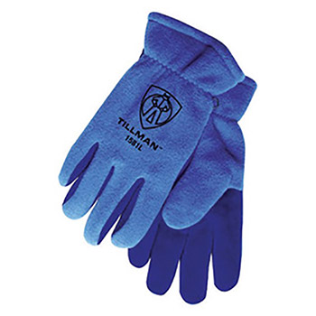 Tillman TIL1581 Large Blue Polar Fleece ColdBlock Cotton-Polyester Lined Cold Weather Gloves With Elastic Cuff And Blue Cowhide Split Palm