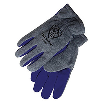 Tillman Small Blue And Gray Blue And Gray Polar Fleece ColdBlock Cotton-Polyester Lined Cold Weather Gloves With Elastic Cuff And Blue Cowhide Split Palm
