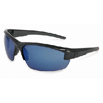 Uvex S1505 by Honeywell Mercury Safety Glasses With Black And Gray Frame And Blue Mirror Hard Coat Anti Scratch Lens