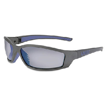 Uvex SX0403 by Honeywell Sperian SolarPro Safety Glasses With Gray And Blue Frame And Silver Polycarbonate Supra-Dura Anti-Scratch