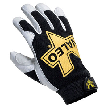 Valeo V255-M Medium Black White And Gold Leather Utility Full Finger GoatskinMechanics Gloves With Elastic Cuff Str