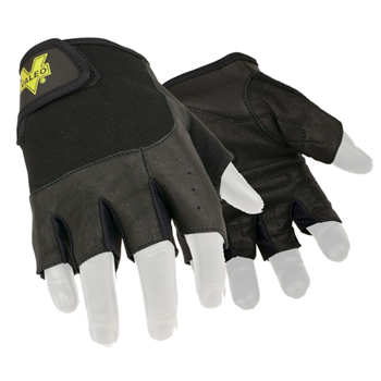 Valeo V335 Black Pro Material Handling Fingerless Premium Goatskin And Nylon Mechanics Gloves With Elastic Cuff