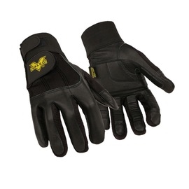 Valeo V435 Black Pro Full Finger Premium Leather Anti-Vibration Gloves With Elastic Cuff AV GEL Padded Palm