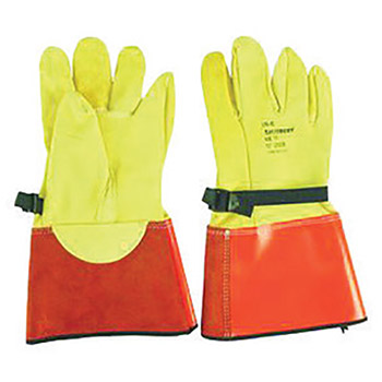 SALISBURY By Honeywell Size 10 Yellow 13" LP Series Top Grain Cowhide High Voltage Linesmen's Glove Protector With Straight Cuff, Leather On Palm Side, Orange Vinyl On Back And Adjustable Straps With Non-Metallic Buckles