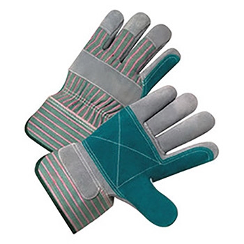 Double Palm Shoulder Leather Rubberized Safety Cuff Glove - Green/Pink Fabric, Per Dz