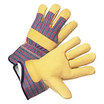 West Chester WEC5555 Tan, Blue And Red Premium Grain Pigskin Thinsulate Lined Cold Weather Gloves With Wing Thumb, Safety Cuff, Reinforced Fingertips, Knuckle Strap And Canvas Back