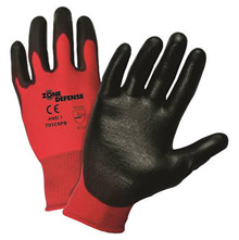 West Chester WEC701CRPB/M Medium Zone Defense Cut And Abrasion Resistant Black Polyurethane Dipped Palm Coated Work Gloves With Red Nylon Liner And Elastic Knit Wrist