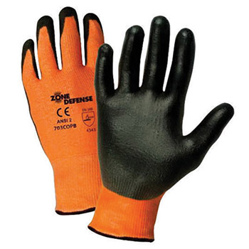 West Chester WEC703COPB/XL X-Large Zone Defense Cut And Abrasion Resistant Black Polyurethane Dipped Palm Coated Work Gloves With Orange Liner And Elastic Knit Wrist