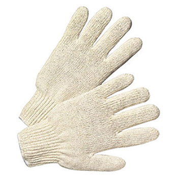 West Chester Large Heavy Weight White And Natural Cotton And Polyester Seamless Knit Uncoated Work Gloves With Cotton And Polyester Liner, Elastic Cuff And Wing Thumb
