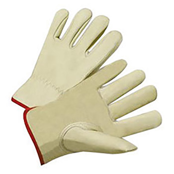 West Chester 2X Natural Color Grain Cowhide Unlined Gunn Cut Drivers Gloves With Keystone Thumb, Shirred Elastic Wrist And Cotton Hem