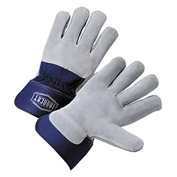 West Chester Medium Premium Grade Split Cowhide Leather Palm Glove With Rubberized Gauntlet Cuff, Elastic Leather Back, Wing Thumb, Pull Tab And Absorbent Cotton Lining
