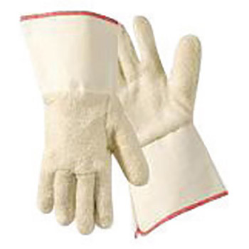 Wells Lamont Large White Jomac Heavy Weight Terry Cloth Heat Resistant Gloves With 5" Rubberized Gauntlet Cuff