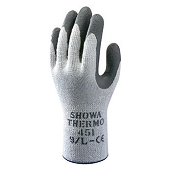SHOWA Best Glove Gray And Dark Gray Atlas Therma-Fit Seamless Loop-In Thermal Terry Cotton Lined Insulated Cold Weather Gloves With Elastic Cuff, Gray Latex Coated Palm And Fingertips And Rough Finish